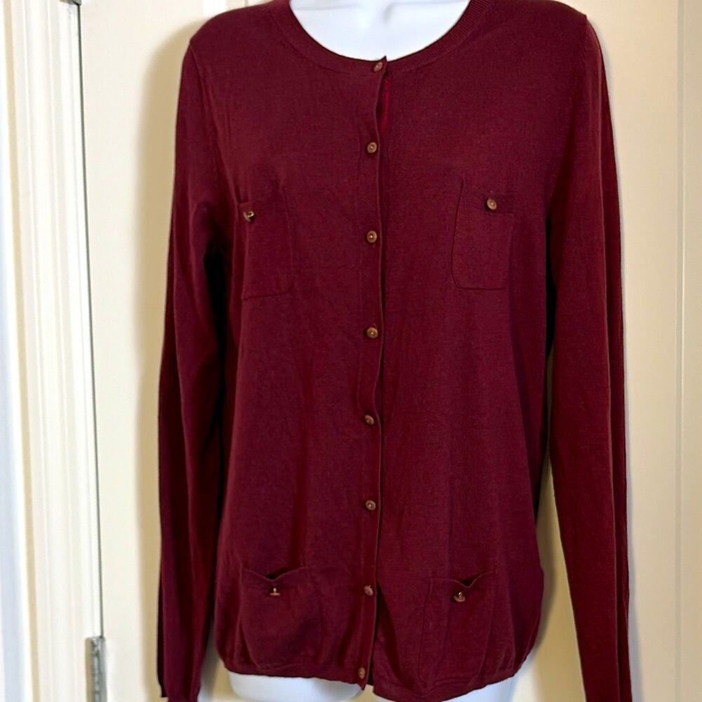 Massimo Dutti Women Burgundy Silk Cotton Cashmere Cardigan L quiet luxury